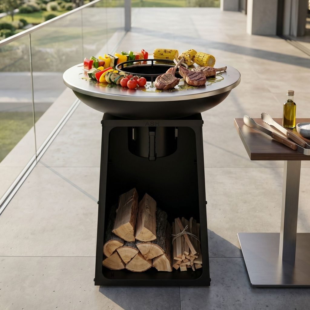 ASH Vulcan L plancha BBQ met vlees, groenten, wokverhoger en houtopslag